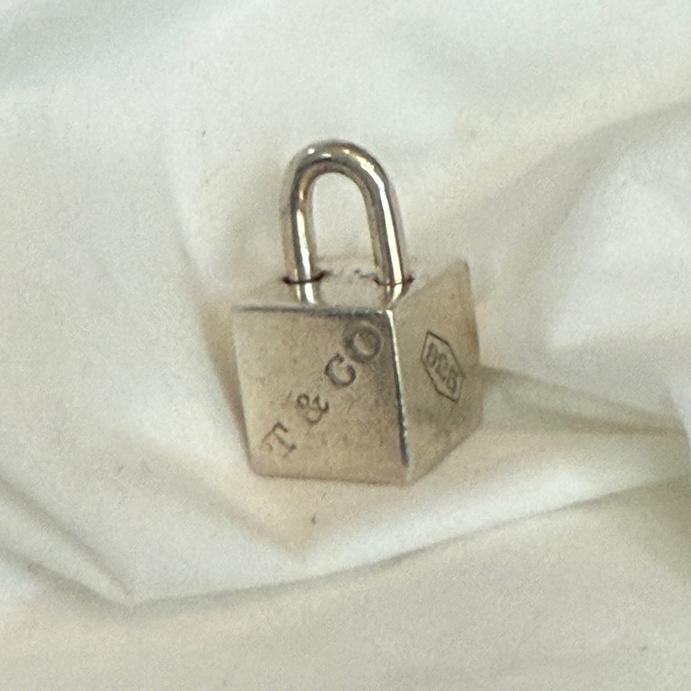 Tiffany sterling silver padlock charm cube stamped T & Co 925 1837